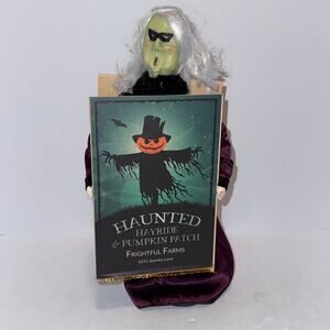 Byer's Choice 2023 Halloween Witch Caroler w/ Haunted House Sign Frightful Farms